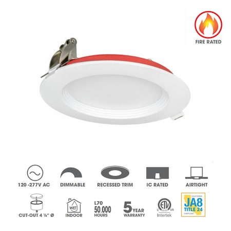 Jesco LED 6'' Fire Rated Round Shallow Regressed 120-277V 15W 90CRI Downlight Fixture RLF-6615FR-UNI-SW5-WH